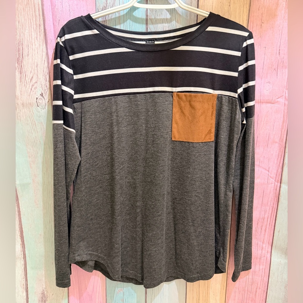SHEIN Black and Gray Striped Top